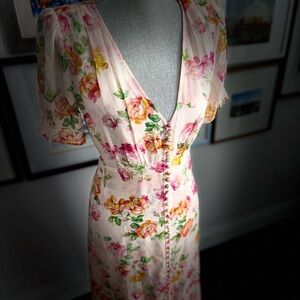 The Kooples Floral Midi Dress - Pink and Yellow